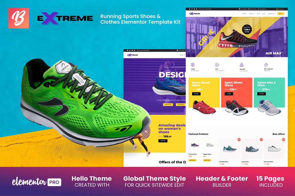 Extreme - Running Sports Shoes & Clothes Elementor Template Kit