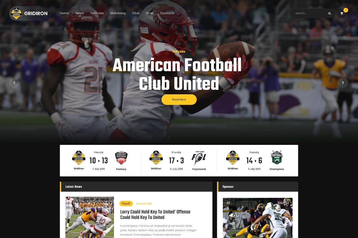 Gridiron American Football & NFL Team WordPress