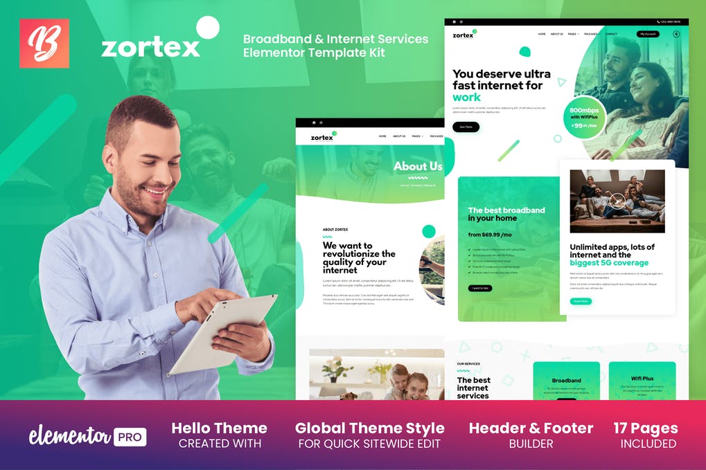 Zortex - Broadband & Internet Services Elementor Template Kit